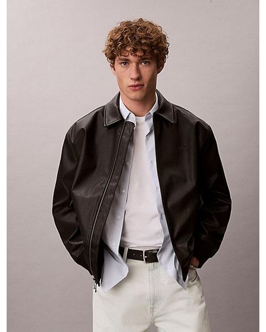 Calvin Klein Black Jeans Faux Leather Bomber Jacket for men