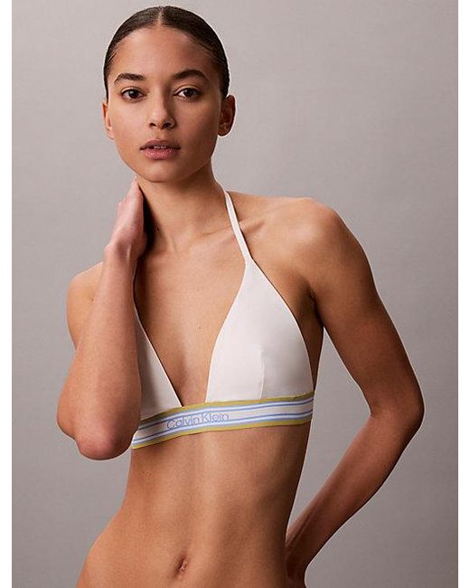 Calvin Klein Natural Halter Triangle Bikini Top Ck Icon