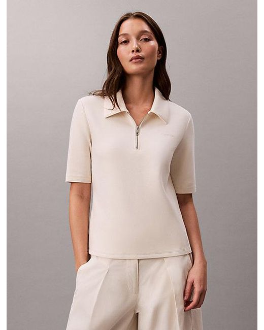 Calvin Klein Natural Short Sleeve Zip Polo Top
