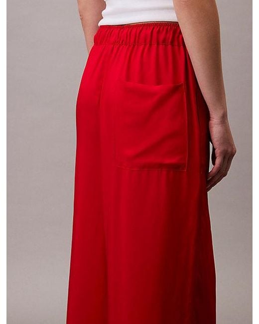 Calvin Klein Viscose Broek Met Wijde Pijp in het Red