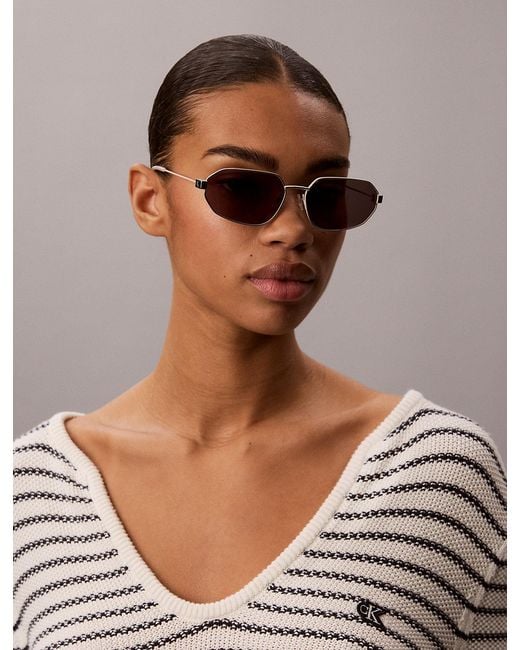 Calvin Klein White Modified Rectangle Sunglasses Ckj26200S