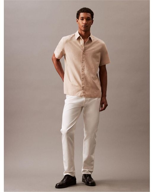 Calvin Klein Brown Solid Linen Blend Classic Button-down Shirt for men