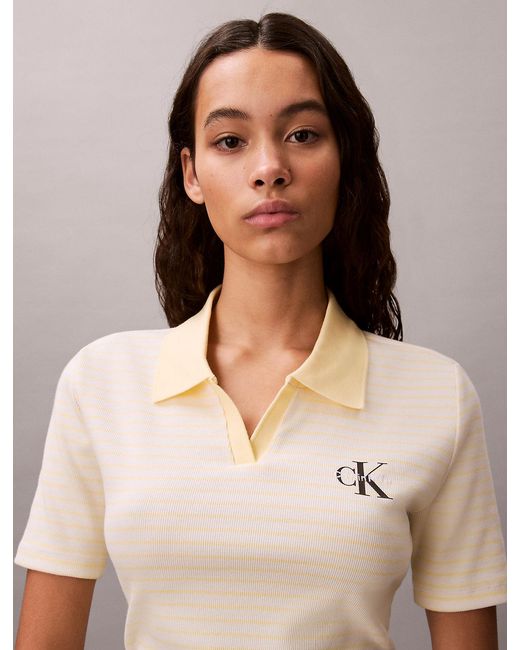 Calvin Klein Natural Slim Ribbed Stripe Polo Shirt
