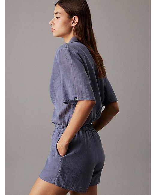 Calvin Klein Blue Playsuit Für Den Strand Aus Weichem Krepp
