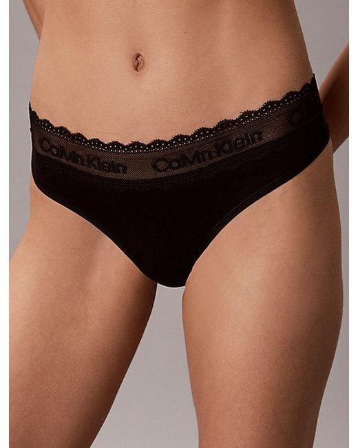 Calvin Klein Black Thong Cotton Lace
