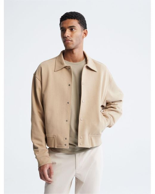 Calvin Klein Khakis Relaxed Fit Terry Snap Jacket in White for Men | Lyst