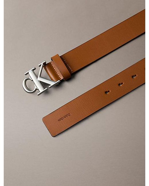 Calvin Klein Brown Leather Monogram Logo Belt for men