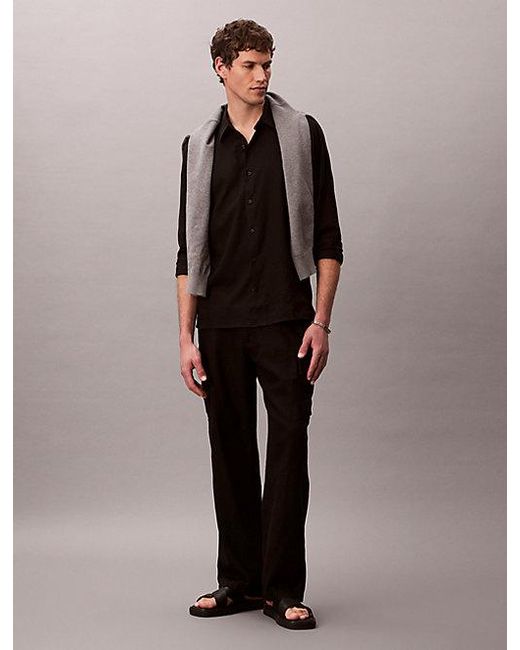 Calvin Klein Black Solid Linen Blend Classic Shirt for men