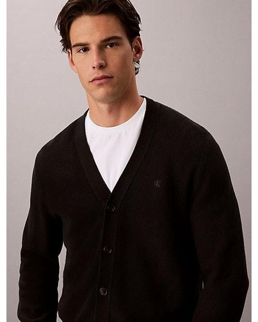 Calvin Klein Gray Relaxed Textured Cotton Cardigan for men