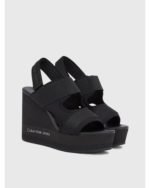 Calvin Klein Black Recycled Lycra Platform Wedge Sandals