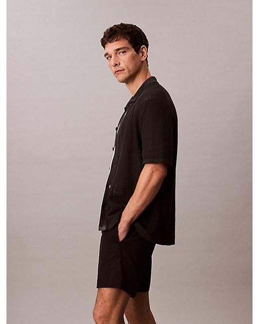 Calvin Klein Button-Down Overhemd Van Katoen Mesh in het Black voor heren