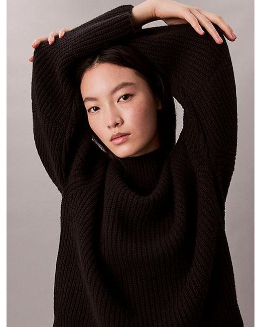 Calvin Klein Black Jeans Ribbed Chunky Relaxed Turtleneck Jumper