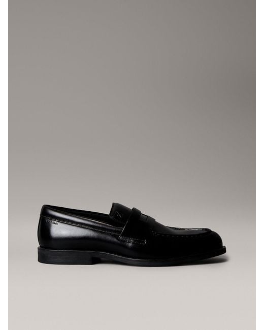 Calvin Klein Gray Leather Airfit Cushioned Penny Loafers for men