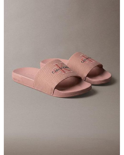 Calvin Klein Gray Canvas Contoured Logo Sliders