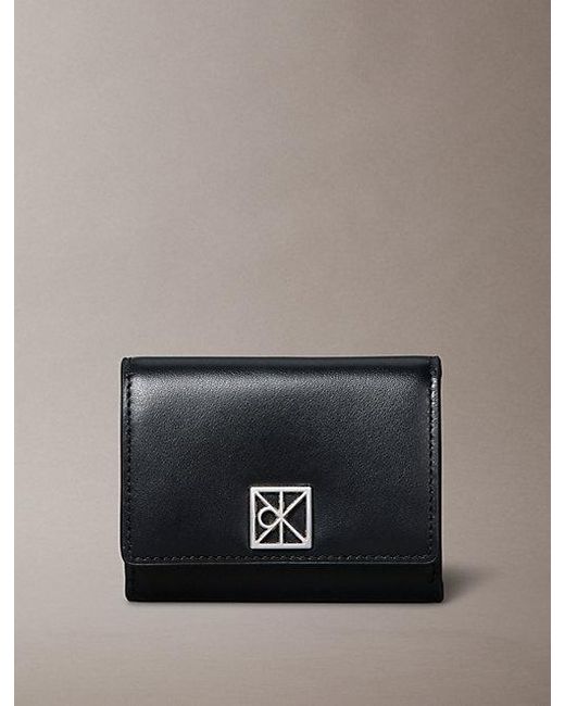 Calvin Klein Gray Monogram Logo Emblem Leather Trifold Wallet