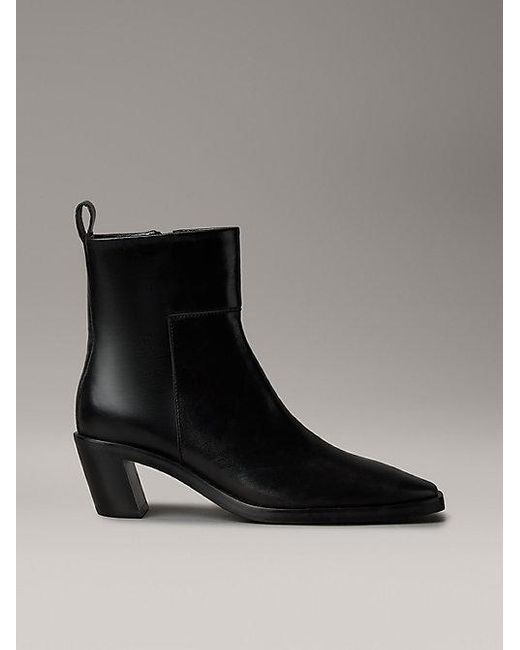 Calvin Klein Black Jeans Leather Ankle Zip Cowboy Boots