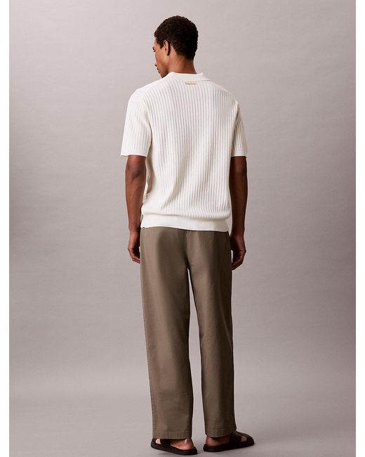 Calvin Klein White Soft Pointelle Knit Polo Shirt for men