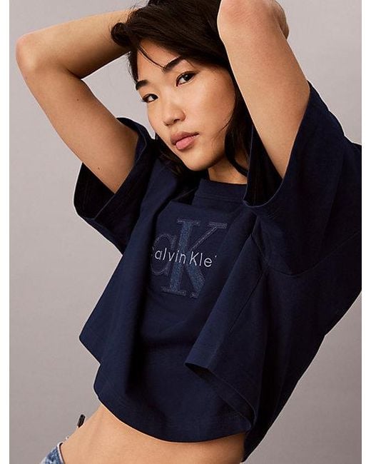 Calvin Klein Blue Jeans Denim Monologo Boxy T-Shirt