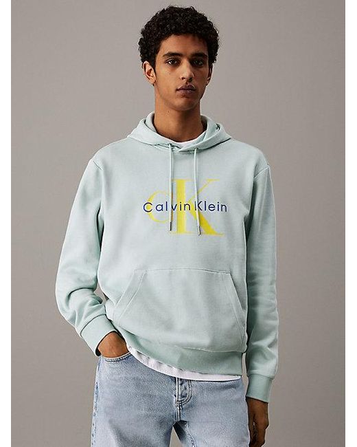 Sudadera de felpa de algodón con capucha y monograma Calvin Klein de hombre de color Gray