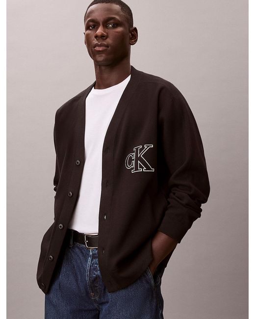 Calvin Klein Black Double Rib Logo Cardigan for men