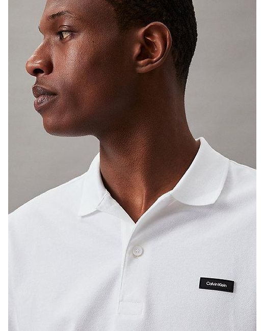Calvin Klein White Slim Stretch Pique Polo Shirt for men