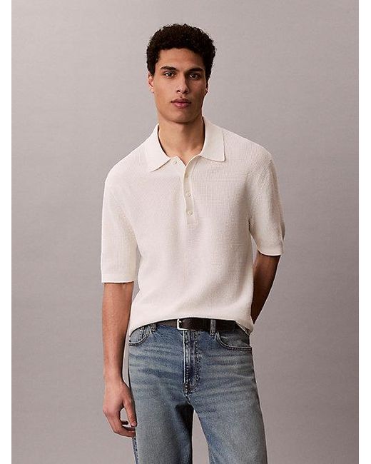 Calvin Klein Multicolor Jeans Cotton Waffle Knit Polo Shirt for men
