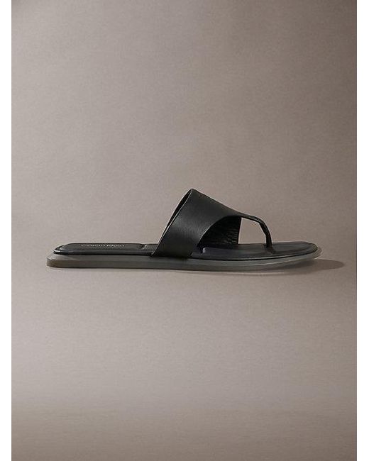 Calvin Klein Gray Carla Leather Square Toe Thong Sandals