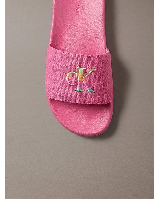 Calvin Klein Pink Canvas Contoured Logo Sliders Pride