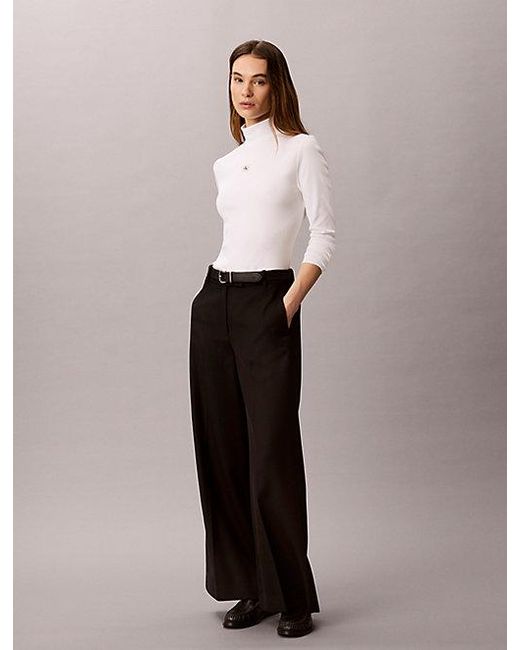 Calvin Klein Blue Ribbed Cotton Turtleneck Top