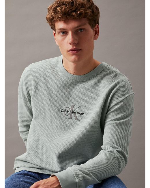 T-shirt relaxed à manches longues en maille gaufrée Calvin Klein pour homme en coloris Gray
