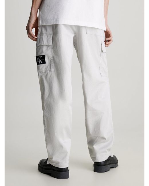 Calvin Klein White Cotton Twill Cargo Pants for men
