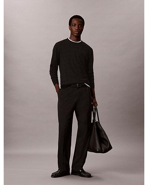 Calvin Klein Black Merino Wool Grid Jumper for men