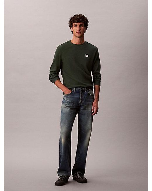 Calvin Klein Wafel-T-Shirt Met Lange Mouwen in het Multicolor voor heren