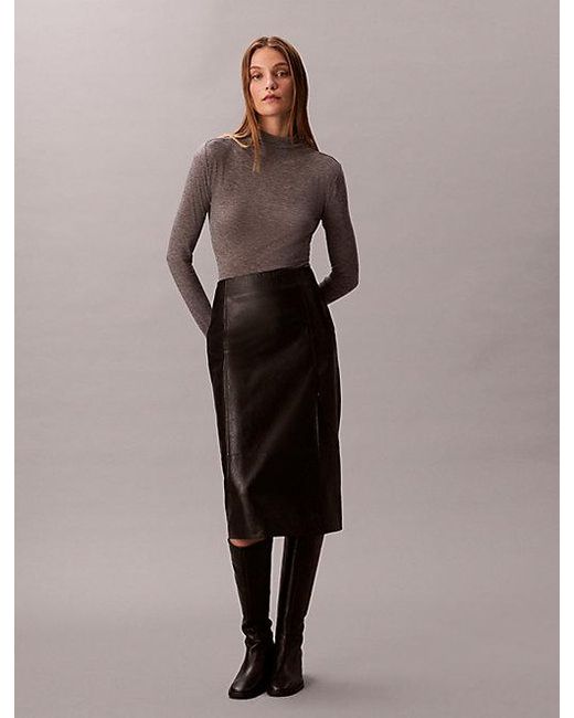 Calvin Klein Brown Slim Mock Neck Top