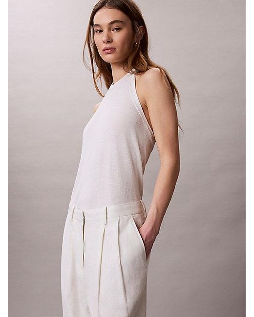 Calvin Klein Natural Linen Blend Wide Leg Trousers