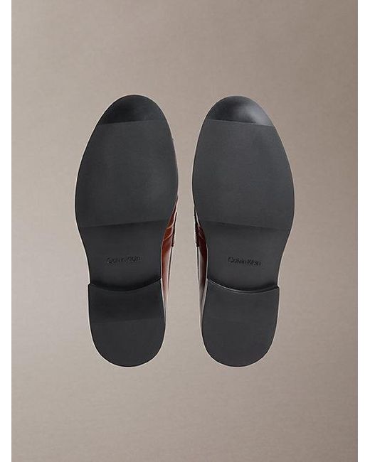 Calvin Klein Brown Theo Leather Pleated Penny Loafers for men