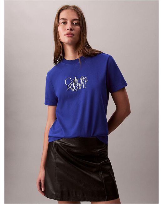 Calvin Klein Blue Calvin Klein Script Logo Graphic Slim T-Shirt