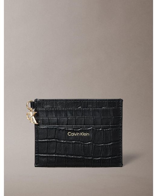 Calvin Klein Gray Leather Croc-Effect Rfid Cardholder