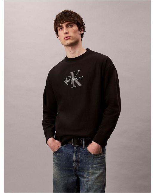 Calvin Klein Black Calvin Klein Premium Terry Monogram Logo Relaxed Sweatshirt for men