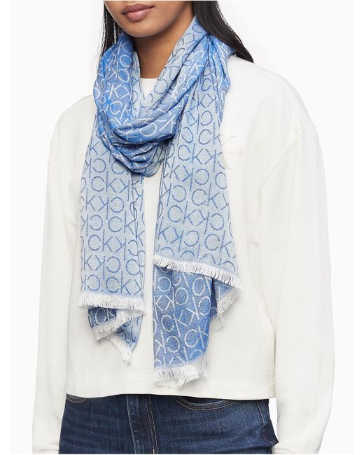 Calvin Klein Monogram Logo Pashmina Scarf in Blue | Lyst