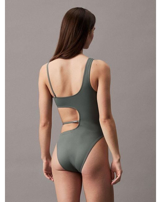Calvin Klein Gray Cut Out Swimsuit - Ck Micro Belt