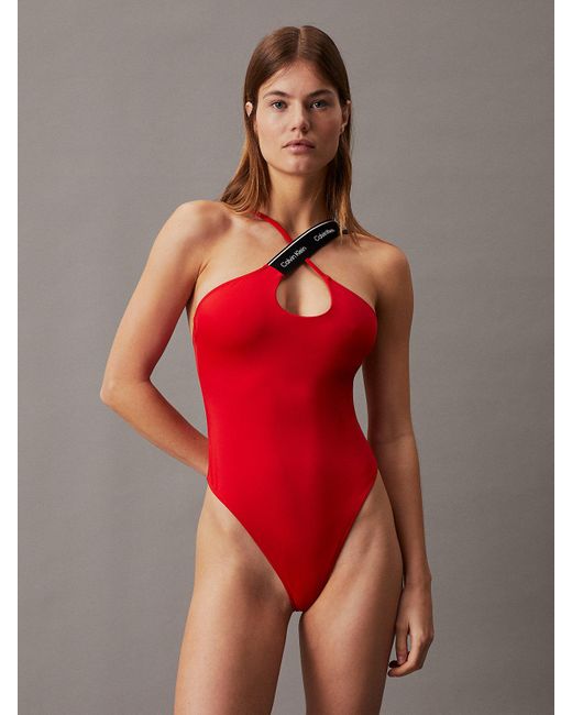Calvin Klein Red Halter Neck Swimsuit - Ck Meta Legacy