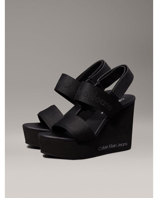 Calvin Klein Black Platform Wedge Sandals