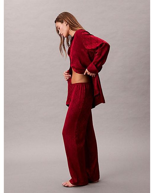 Calvin Klein Red Satin Sheen Print Pyjama Pants
