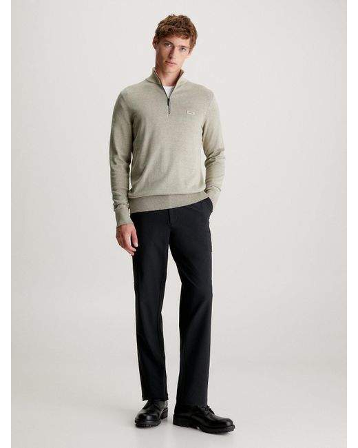 Calvin Klein Gray Cotton Silk Zip Neck Jumper for men