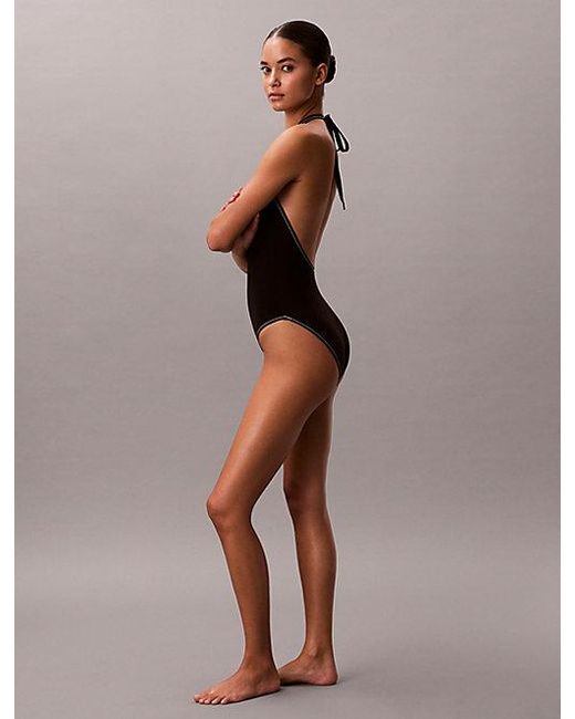 Calvin Klein Plunge Badpak in het Brown