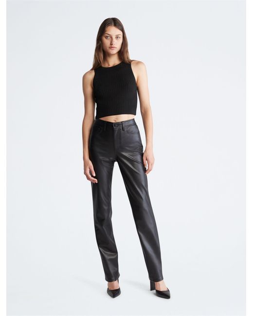 Calvin Klein Black Faux Leather Straight Leg Pants