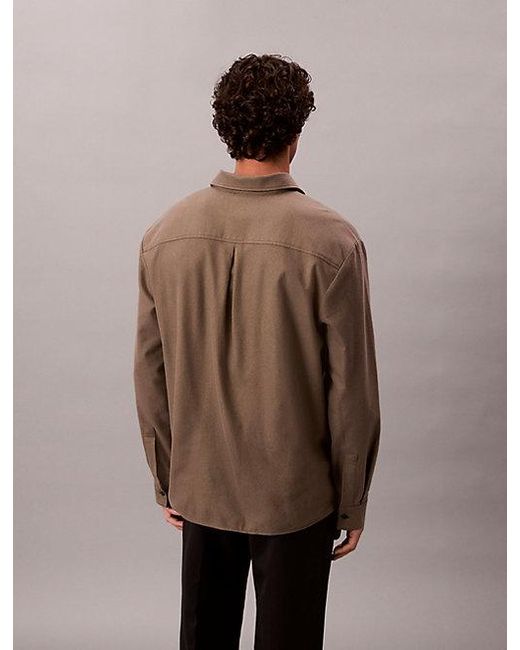 Calvin Klein Brown Melange Flannel Relaxed Button Up Shirt for men