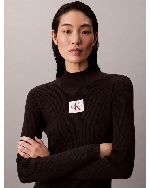 Robe À Col Roulé En Maille De Coton Calvin Klein en coloris Black