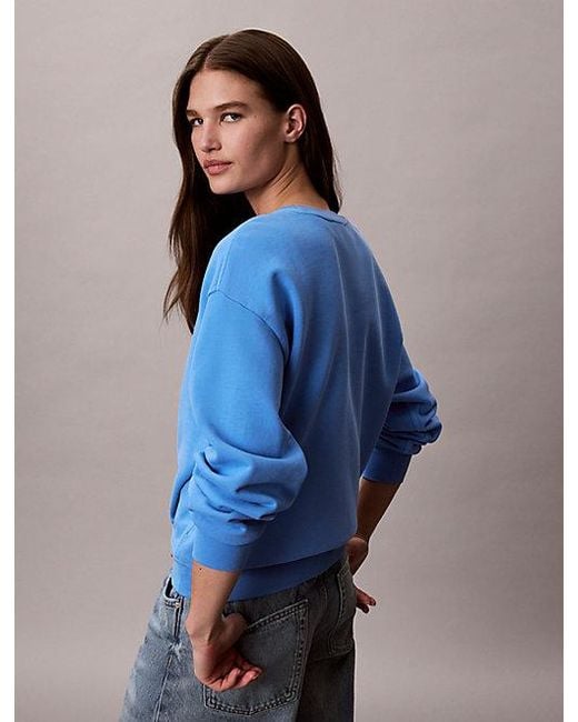 Calvin Klein Blue Jeans Relaxed Cotton Terry Monogram Sweatshirt